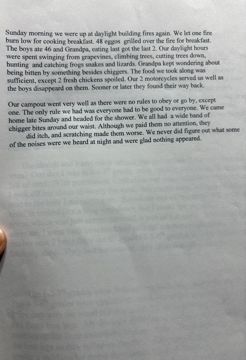 Grandpa’s Farm Campout, typed page